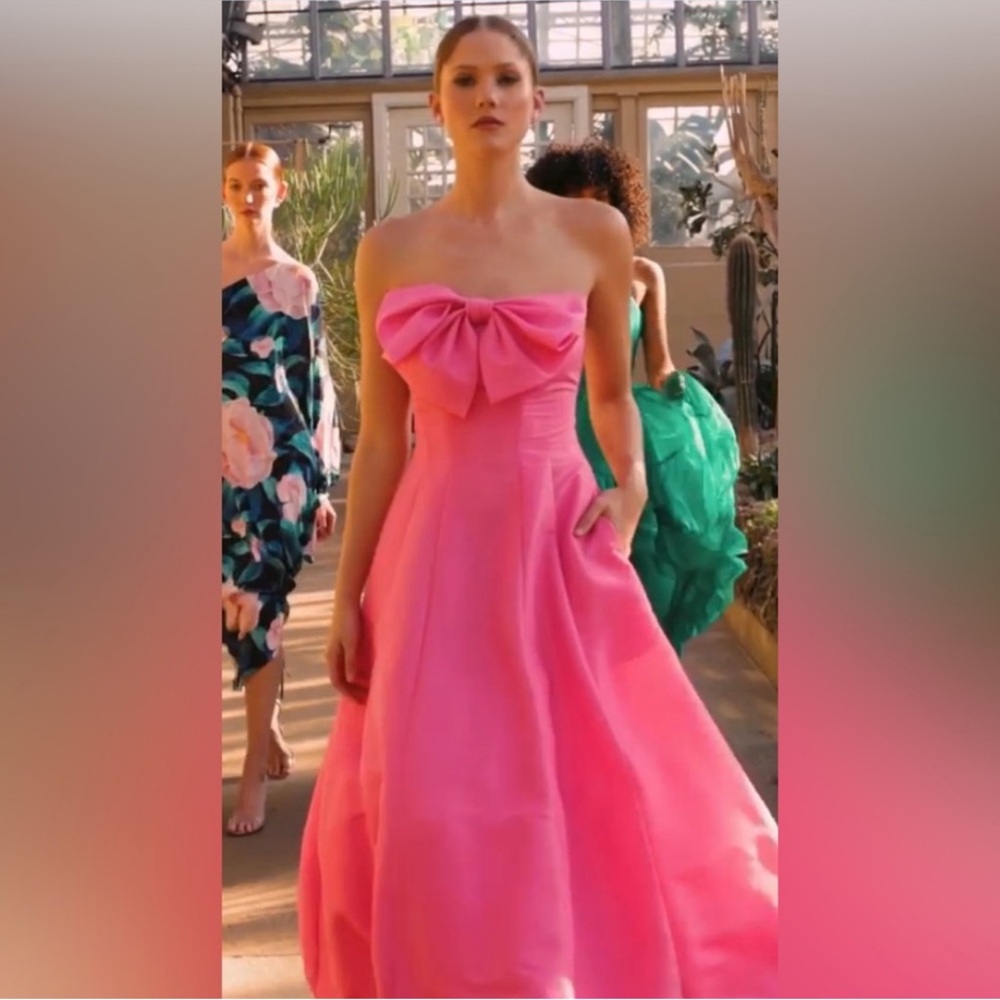 Mac Duggal Strapless Hot Pink Ball Gown with Bow